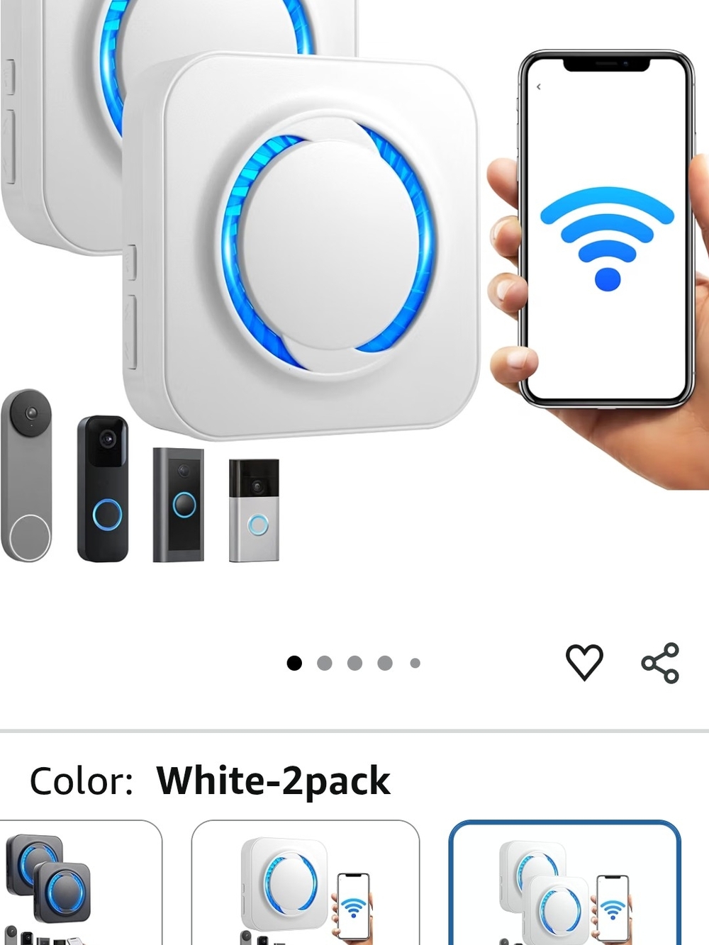Smart Wireless Doorbell Chime - White with Blue LED (2 Pack) - Picture 6 of 6
